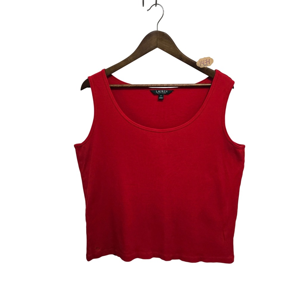 Lauren Ralph Lauren Red Ribbed Cotton Tank Top Scoop Neck 2X RN41381